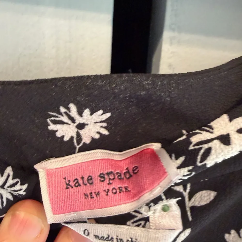 Kate Spade New York Black White Floral Button Midi Skirt High Rise Size 0